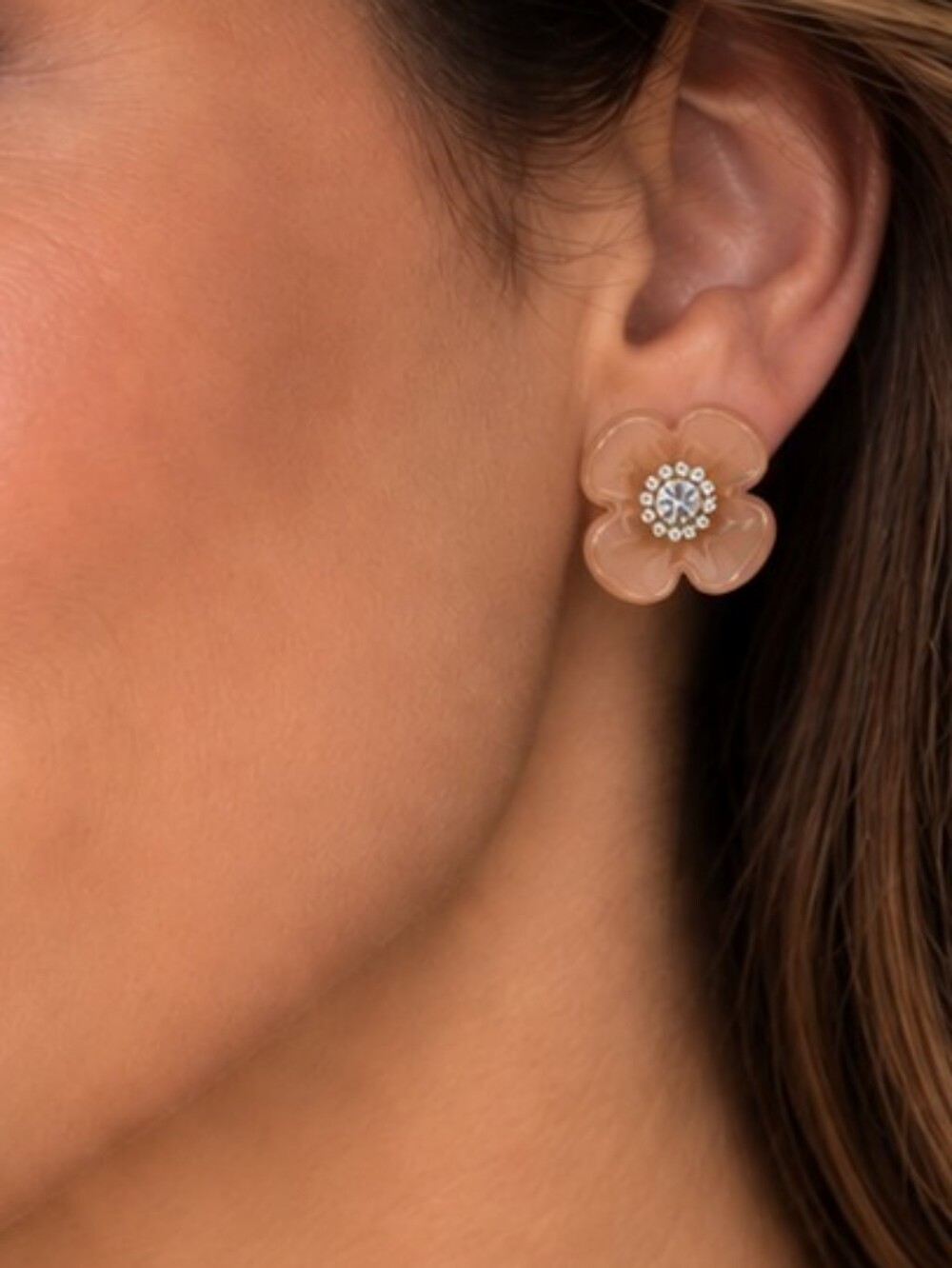 💎 Princess Accessories Peach Floral Rhinestone Stud Earrings 2 Pair Set NWT